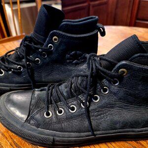 Black Leather Converse w Lunarlon Mens 7 Womens 9 High Top